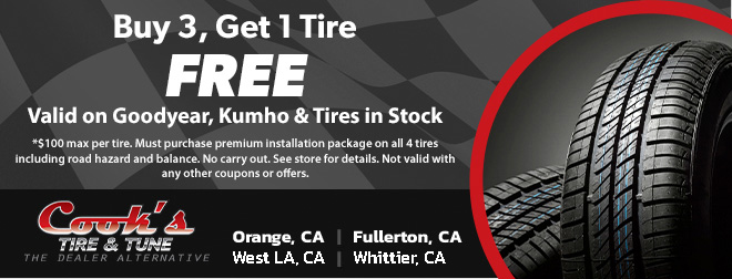 Buy 3 Get 1 Free Tire on Goodyear and Kumho Tires